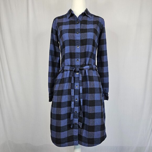 Royal Robbins Black and Indigo Plaid Shirt Dress, Size XS - Picture 1 of 13